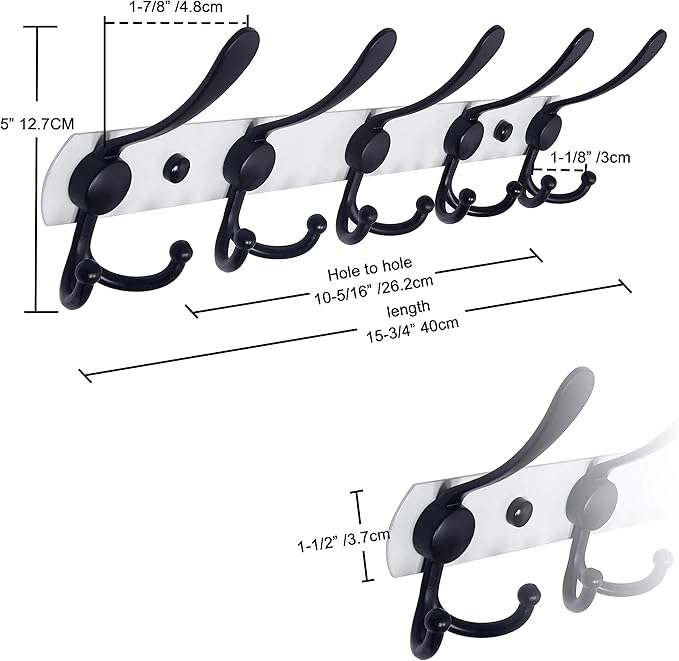 Dseap Wall Mounted Coat Rack - 5 Tri Hooks, Heavy Duty, Stainless Steel, Metal Coat Hook Rail for Coat Hat Towel Purse Robes 