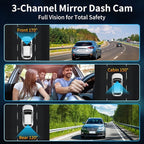 3 Channel Mirror Dash Camera, 4K/3K+2.5K/1080p+1080p Rear View Mirror Camera with GPS, APP Control, WDR Night Vision, G-Senso