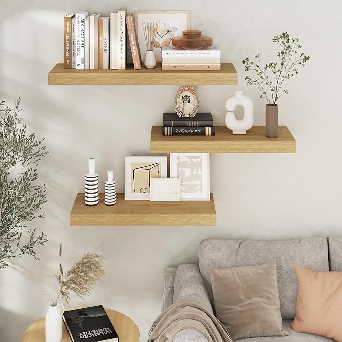 Floating Shelves for Wall, 30" W x 12" D x 2" H, 2 Pack of Long Wall Mounted Engineered Wood Shelves with Invisible Brackets 