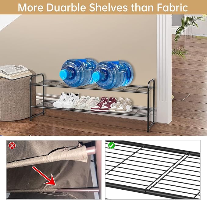 KEETDY 2-Tier Long Shoe Rack for Closet Metal Shoe Organizer for Entryway, Wide Stackable Shoe Storage Shelf with Sturdy Wire