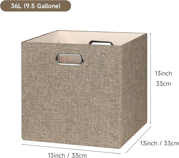 Posprica Collapsible Storage Bins,13×13 Foldable Storage Cube Boxes Fabric Drawer Fabric Storage Bins Vinyl Record Light Coff