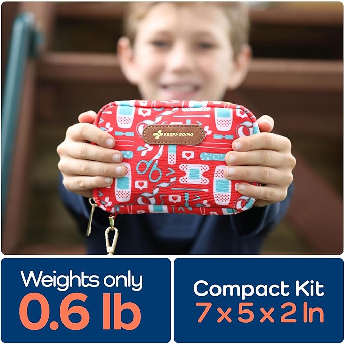 KeepGoing Travel First Aid Kit for Kids – 130 Pc. for Car, Home, Purse, Diaper Bag & Backpack with Latex-Free Bandages - Mini