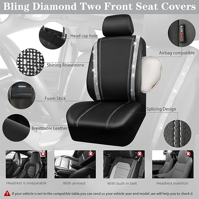 CAR PASS Rhinestone Bling Diamond Car Seat Covers Leather Shining Car Floor Mats Carpet Waterproof Anti-Slip Nibs Car Accesso