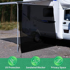 RV Awning Side Shade Screen 9'x 7' Breathabe Black Mesh Sunshade for Camper Trailer Canopy, UV Sun Blocker Complete Kits