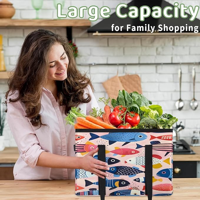 Reusable Grocery Bag, Foldable Large Shopping Tote Bag for Groceries Kitchen Picnic Car Trunk