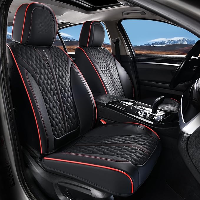 Coverado Front Seat Covers, Waterproof Seat Covers, 2 Pack Nappa Leather Car Seat Covers, Black Seat Covers for Cars, Automot