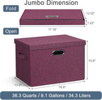 Graciadeco Large 17" 36 Quart Collapsible Stackable Storage Bins with Lids, 3 Packs Purple Linen Fabric Closet Boxes with Lid