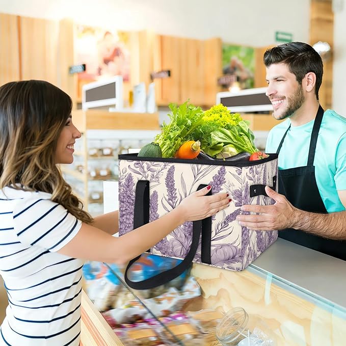 Reusable Grocery Bags Heavy Duty Shopping Bags Foldable Large Tote Bags with Long Handles & Hard Bottom