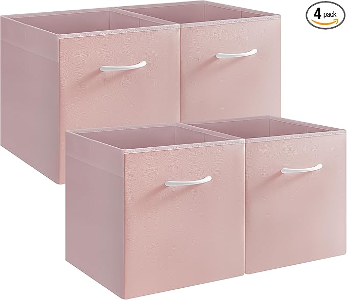 StorageWorks Pink Storage Cubes, 13x13 Storage Cube Bins with Handle, Cube Storage Organizer Bins for Shelves and Closet, Col