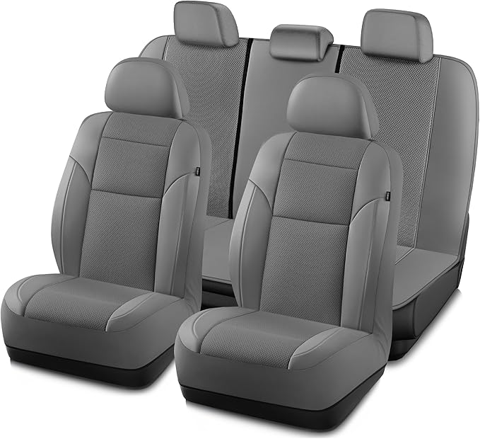 Road Comforts Full Set Leather Mesh Car Seat Cover - Front and Rear, Breathable & Stylish, Airbag Compatible, Universal Fit f