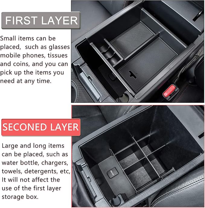 JDMCAR Center Console Organizer Set Compatible with 2010-2024 Toyota 4Runner Accessories Insert ABS Black Compartment Divider Armrest Tray (2-Pack)
