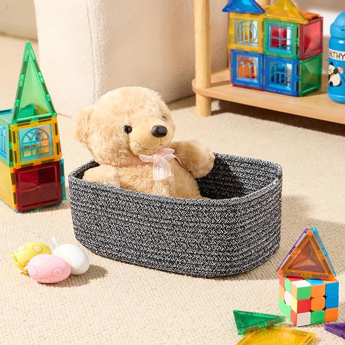 MiniArk Small Storage Baskets for Organizing | Closet Organizer Bins | Shelf Toy Basket | Woven Rope Baskets | Cube Decorativ
