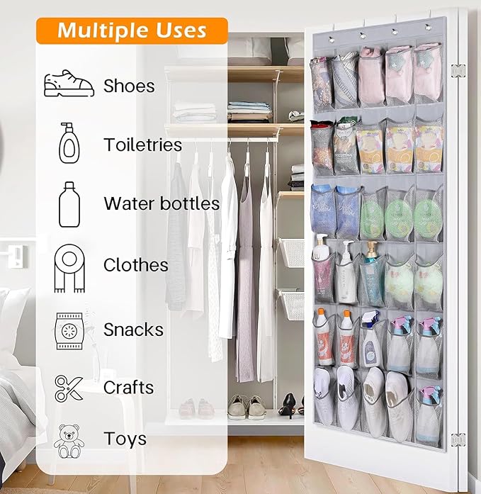 MISSLO 35 Large Pockets Over The Door Shoe Organizer Sturdy Oxford Fabric Hanging Shoe Rack for Door Mesh Closet Shoe Holder 