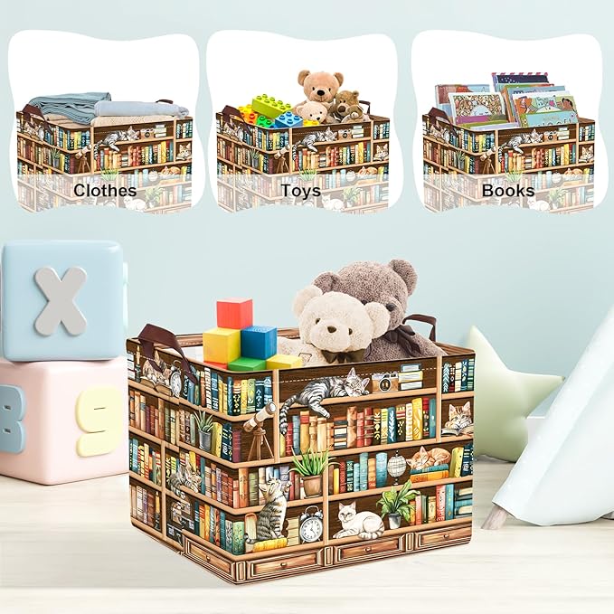 Clastyle Cat Book Shelf Basket for Reading Room Collapsible Toy Gift Kid Storage Basket Baby Clothes Organizer Nursery Bin