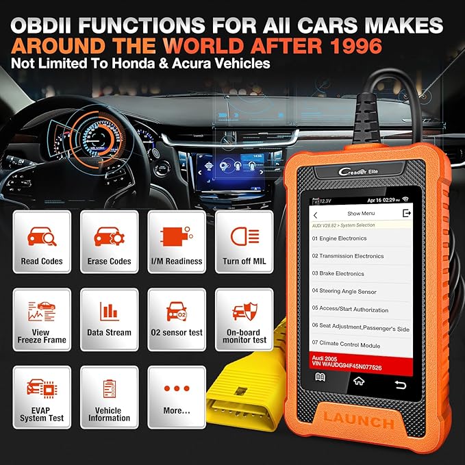 2026 LAUNCH Creader Elite OBD2 Scanner for Honda Acura, Full System Bi-Directional Diagnostic Scan Tool, Full Reset Code