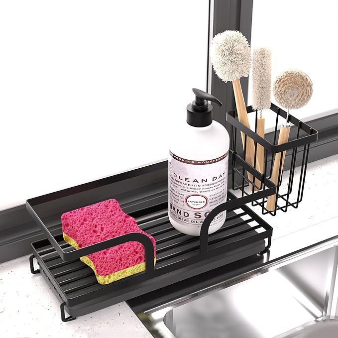 Sponge Holder for Kitchen Sink,Sink Caddy Organizers with Stone Drying Tray, Kitchen Sink Organizer for Sponges, Soap, 9.7" x