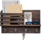 Dahey Wall Mounted Mail Holder Wooden Key Holder Rack Mail Sorter Organizer with 4 Double Key Hooks and A Floating Shelf Farm