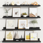 Fun Memories Picture Ledge Shelf, Black Floating Shelves Set of 4, 32 Inch Picture Shelves for Wall with Ledge, Large Nursery