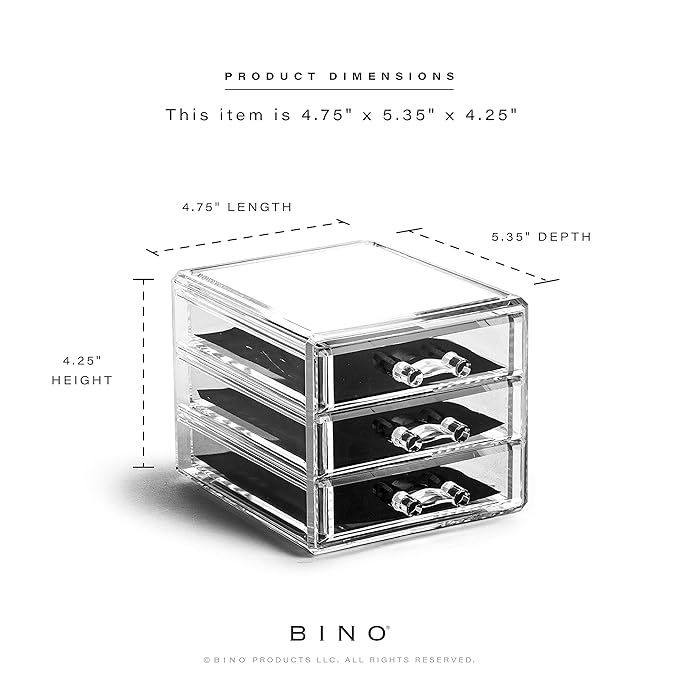 BINO THE MANHATTAN SERIES Acrylic Makeup Drawer Organizer- 3 Drawer Small | Clear Beauty Organizers and Storage| Cosmetic & M