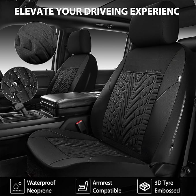 CAR PASS Neoprene Waterproof Seat Covers Full Sets, Wetsuit Car Seat Covers 5 Seats Universal Fit for Vans, Truck, SUV, 3D Ty