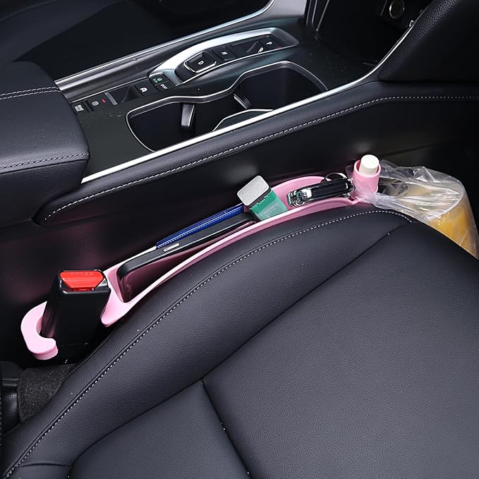 Supin Car Seat Gap Filler Set of 2, Multifunctional Seat Side Gap Filler with Organizer & Hook Function& 2 Storage for Stabilizing Phone,Keys Wallet, Fill The Gap Between Seat & Console (Pink)