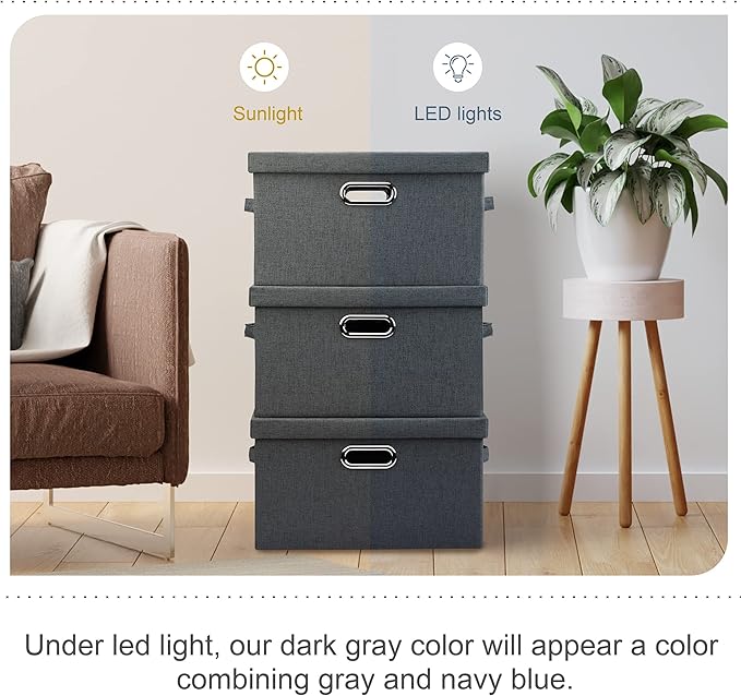 Graciadeco Medium 15" 21 Quart Collapsible Stackable Storage Bins with Lids, 5 Packs Dark Gray Foldable Fabric Closet Storage