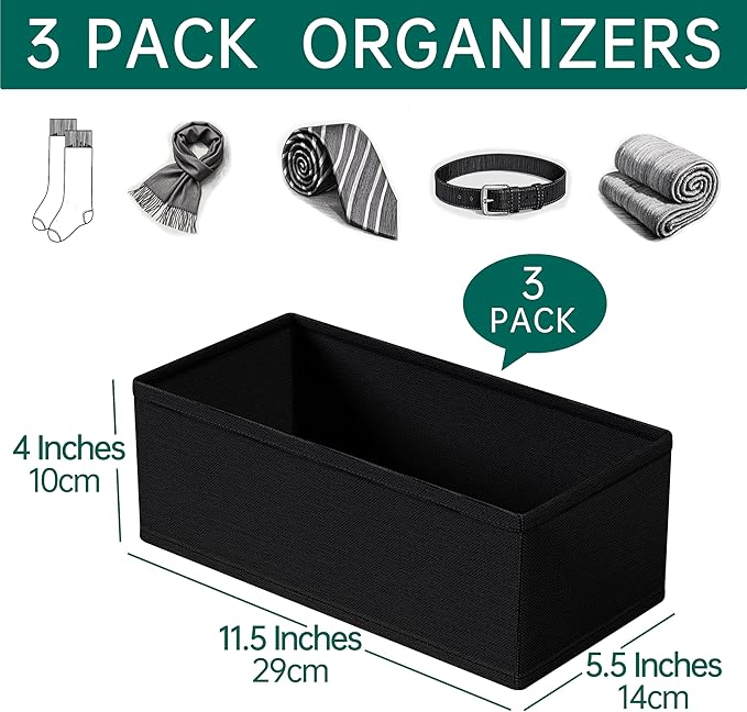 3 PACK Drawer Organizer Clothes，drawer Divider， Dresser Drawer Storage for Sock, Underwear, Bra，Panties，Belt, Tie, Stockings,