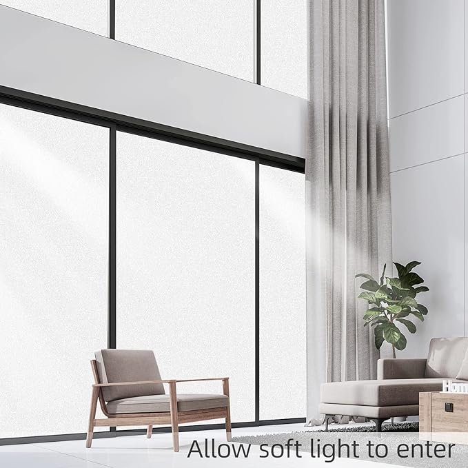 Frosted Window Privacy Film Glass Window Film Sun Blocking, Static Clings Removable Frosting Bathroom Door Window Covering, White,35.4 Inch x 78.74 Inch