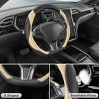 SEG Direct D Shaped Steering Wheel Cover, Flat Bottom Car Wheel Cover 14 1/2-15 in. (37-39 cm), Black and Beige Microfiber Le