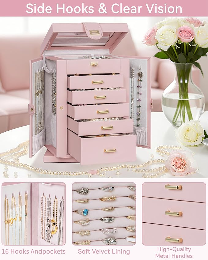 AKOZLIN 360° Rotating Jewelry Box 6-Tier Organizer Functional Jewelry Storage Case for Women Girls Ring Necklace Earring Brac