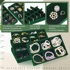 Junkin 12 Pcs Jewelry Tray Velvet Stackable Jewelry Organizer Trays Divided Earring Accessories Storage Containers Box (Rose 