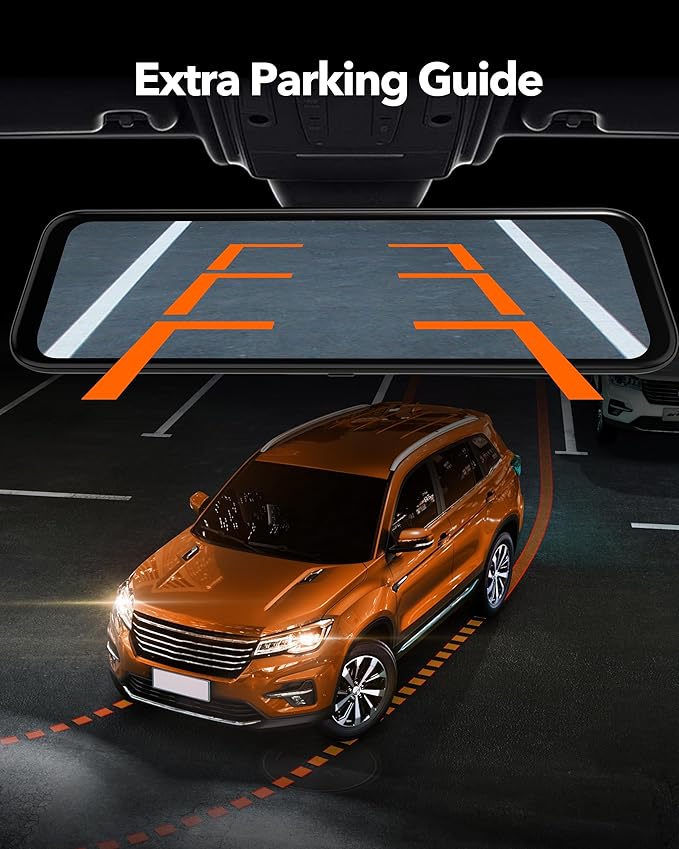 WOLFBOX 12" 4K Rear View Mirror Camera with 5.8GHz WiFi and Voice Control, Smart Mirror Dash Cam Front and Rear, Backup Camer