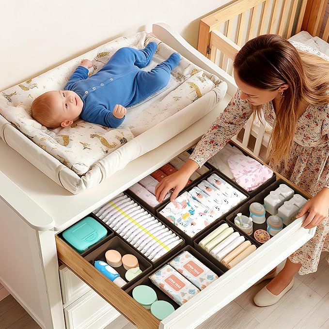 DIMJ Drawer Organizer Clothes Storage - 16 Pack Baby Dresser Organizer for Nursery, Foldable Drawer Dividers for Bedroom Clos
