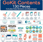 Keep Going Travel First Aid Kit for Kids – 130 Pc.for Purse, Diaper Bag, Backpack, & Suitcase, with Latex-Free Bandages – 7 x