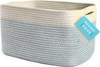 OrganiHaus Cotton Rope Basket for Shelf - Woven Storage Basket for Organizing, Closet & Toy Storage - Blue/White - 15x9x10