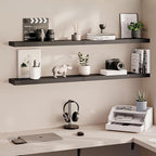 Ballucci Floating Shelves for Wall, 55 inch 2-Tier Black Shelf, Invisible Brackets, Wood Wall Shelf for Living Room, Bedroom,