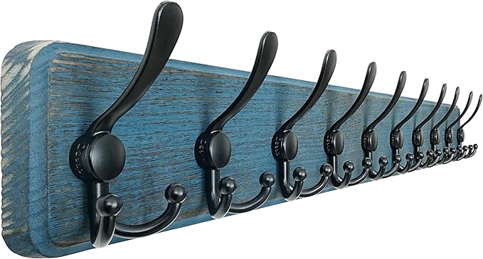 Dseap Coat Rack Wall - Heavy-Duty 38-1/4" Long, with Reinforced 10 Custom Tri-Hooks, Solid Wood Wall Hanger for Coats Hat Jac
