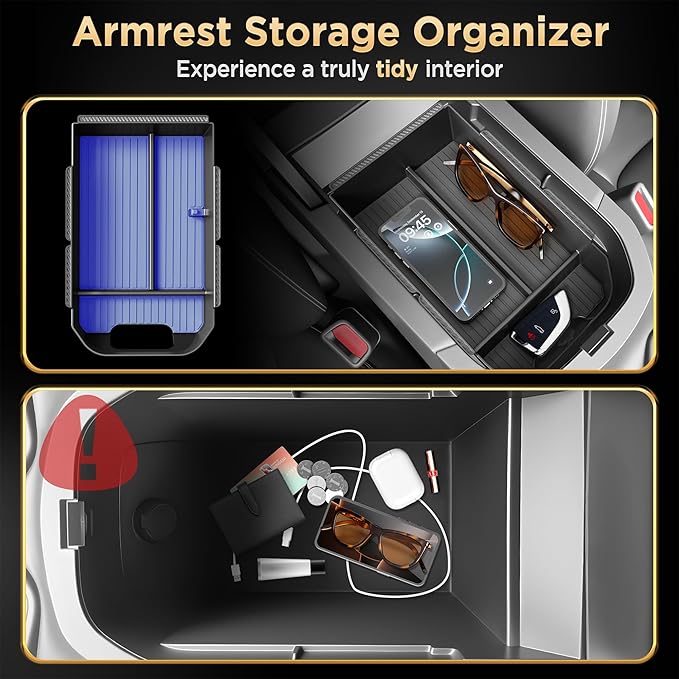 for Toyota RAV4(2019-2025) & RAV4 Prime(2021-2025) Center Console Organizer [Double Layers & Carbon Fiber] Gear Shift Tray Silicone Cup Holder for Toyota RAV4 Prime & RAV4 Accessories Black