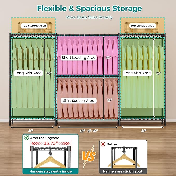 SINGAYE Clothes Rack Portable Closet Coat Wardrobe Heavy Duty Clothing Racks System Organizers and Storage for Hanging Clothe