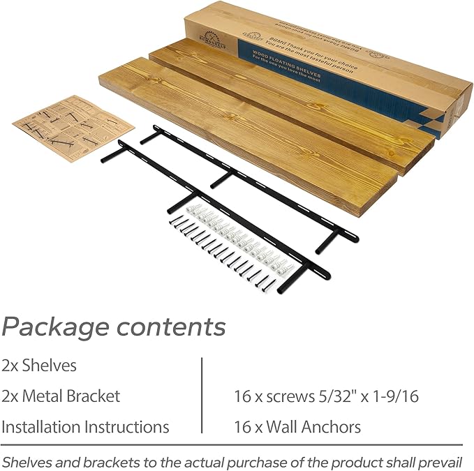BGMG Wood Floating Shelves for Wall 42 inch Set of 2, Rustic Wooden Wall Mount Shelves for Living Room Bedroom Kitchen Farmho
