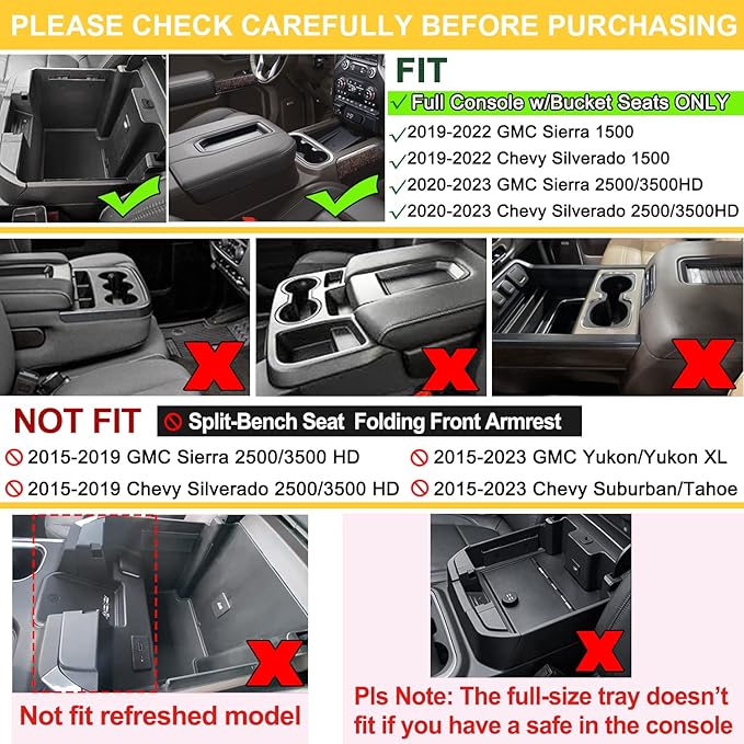 PIMCAR Full Size Center Console Organizer for 2019-2022 Chevy Silverado/GMC Sierra 1500 & 2020-2023 Silverado/Sierra 2500 HD 3500 HD Accessories-Full Console w/Bucket Seats ONLY