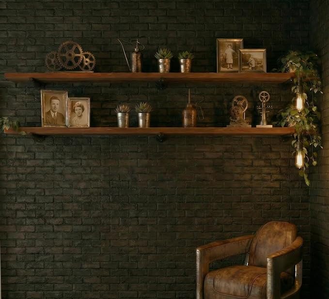 IEO Industrial Pipe Shelving Floating Shelves for Wall,Pipe Shelf 72 inches Long 11.8" Extra Width Farmhouse Decor Bedroom Ki