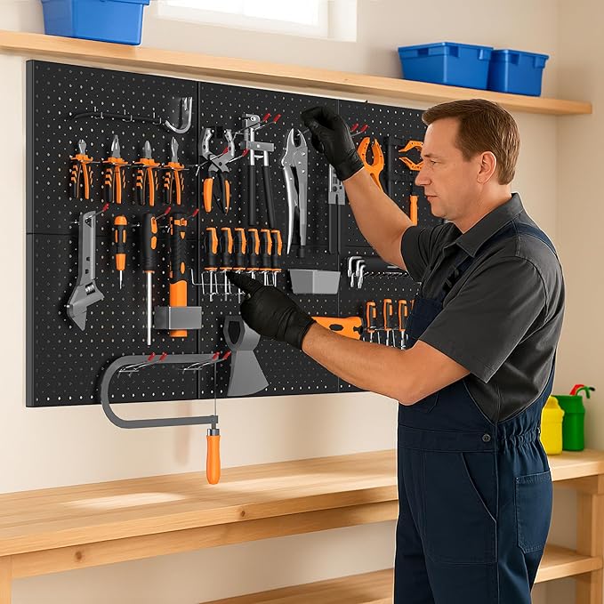 Ultrawall Metal Peg Board Panels with Hooks, Pegboard Wall Tool Organizer for Garage, 74pcs Peg Board with Accessories, 16"X1
