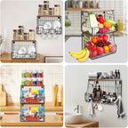 Livabber Fruit Basket for Kitchen, Metal Fruit Vegetable Storage Bin with 2 Banana Hangers, Countertop Wire Basket Organizer 