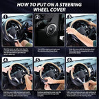 SEG Direct Flat Bottom Steering Wheel Cover Breathable, D Shaped Car Wheel Cover 14 1/2-15 in. (37-39 cm), Black Beige Microf