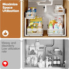 2 Pack 19.3IN-Depth Under Sink Organizer with Smooth Cylindrical Rail,2-Tier Pull Out Multi-Purpose Cabinet Storage for Bathr