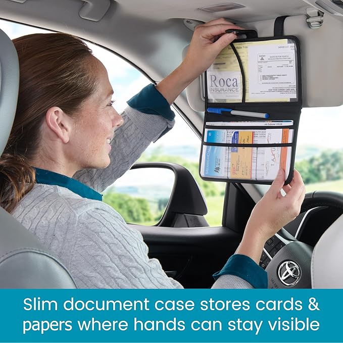 High Road Car Document Holder - Registration and Insurance Card Holder and Car Visor Organizer with 6 Clear Pockets and Pen Loop for Driving Documents, Cards and Paperwork