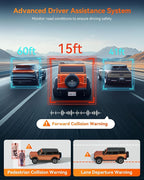 WOLFBOX G840H 12'' Mirror Dash Cam with ADAS and BSD, 2.5K Rear View Mirror Camera Front and Rear, 5.8GHz WiFi, Voice Control