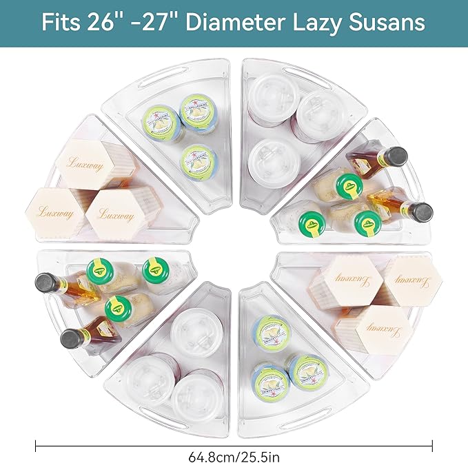 Oubonun Lazy Susan Organizers Set of 8, 10.2”x 9.4”x 4” Plastic Transparent Kitchen Cabinet Storage Bins with Handle, 4" Deep