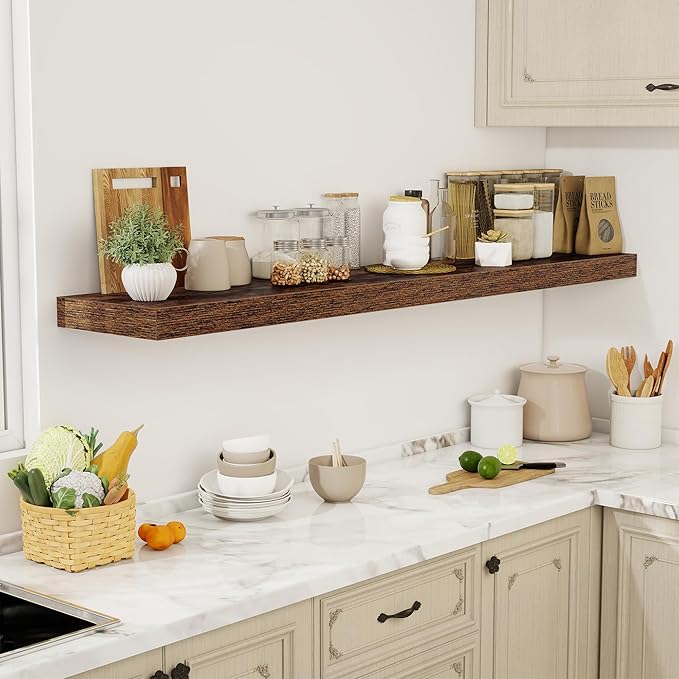 72 Inch Floating Shelves, 12" Deep Floating Shelf Wall Mounted, 72" Wall Shelves, Rustic Deep Bookshelf, Extra Deeper & Thick